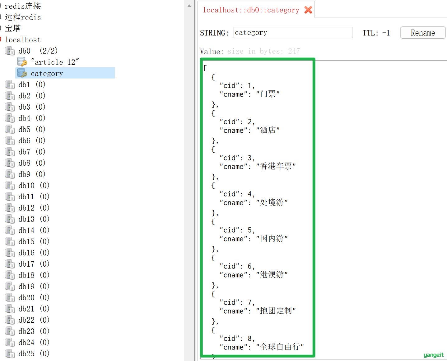 redis缓存category数据